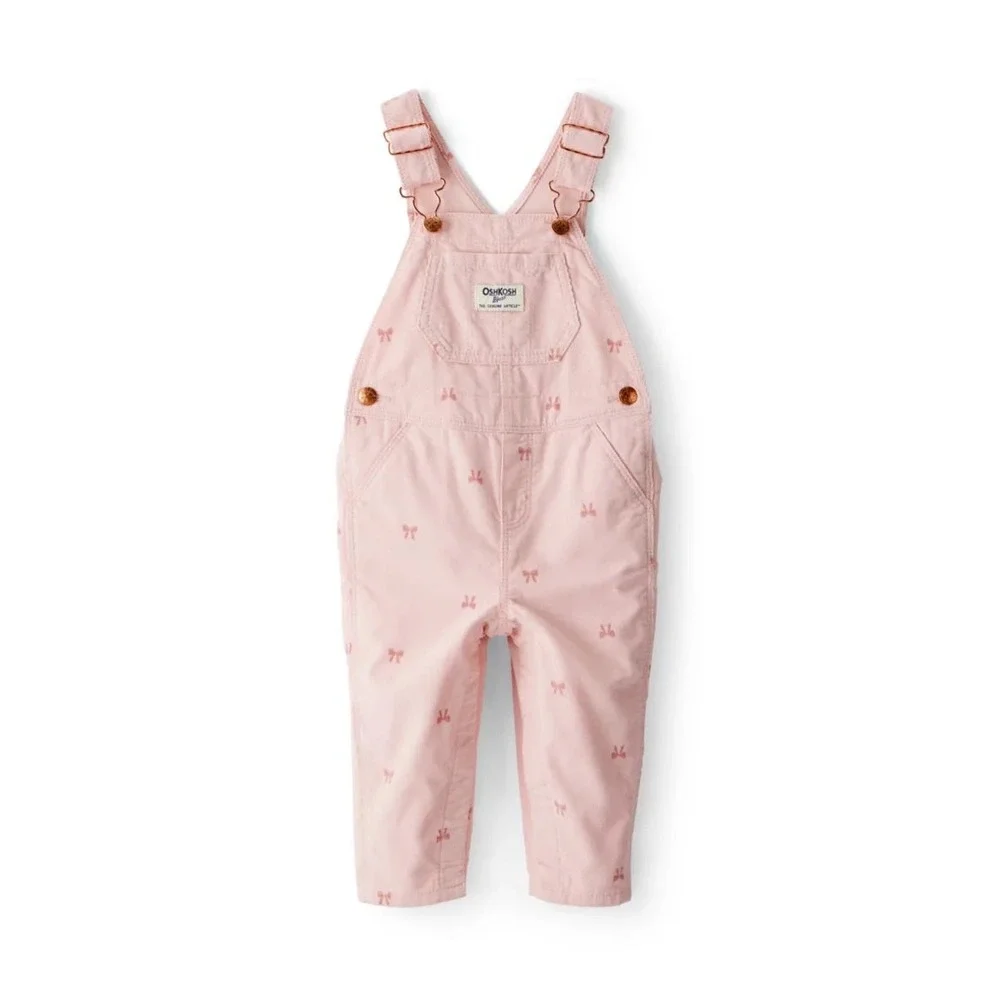OshKosh B'gosh Pink Corduroy Bow Print Overalls 6m Baby Girl Vestbak